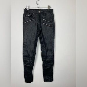 NWT H&M Women's Size 4 Faux Leather Black Pants Mid Rise, Zipper Detail
